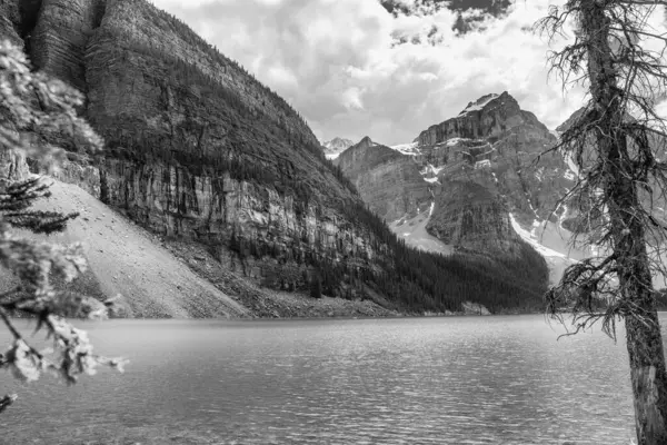 Huzurlu Güzellik - Moraine Gölü 'nün Yansıtıcı Suları Etrafı Rocky Dağlarıyla çevrili.