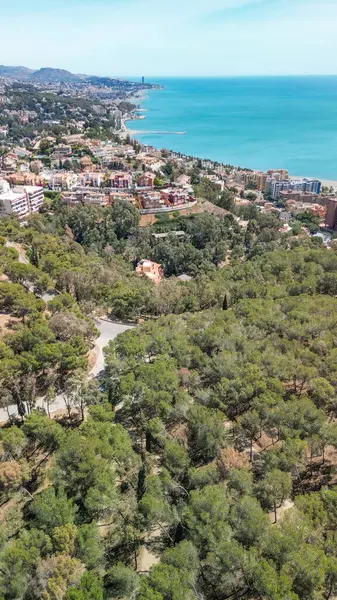 İspanya, Malaga 'nın liman ve şehir siluetiyle nefes kesici hava manzarası.