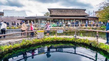 Oshino Hakkai, Japonya - 26 Nisan 2025: Oshino Hakkai 'deki geleneksel köy atmosferi.