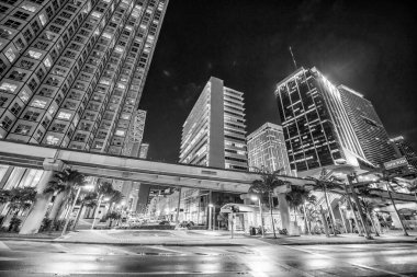 Downtown Miami buildings and skyscrapers at night from Biscayne Boulevard, Florida