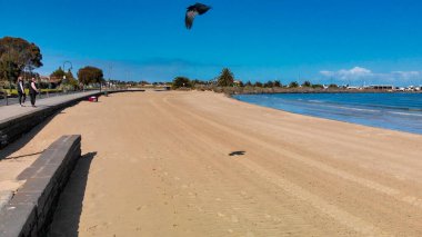 St Kilda Sahili, Avustralya, açık mavi sularla yukarıdan görüldü..