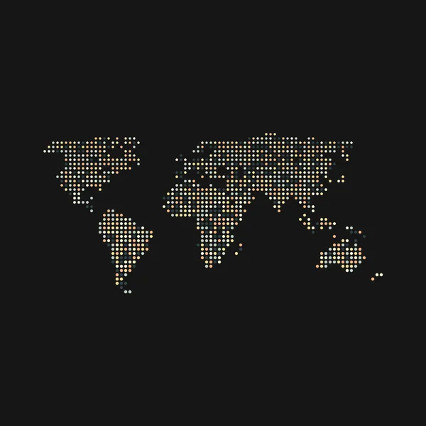 Dünya Silueti Pikselli Desen Haritası Çizimi — Stok Vektör