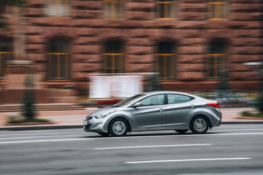 Ukraine, Kyiv - 2 August 2021: Silver Hyundai Avante car moving on the street. Editorial