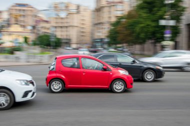 Ukraine, Kyiv - 2 August 2021: Red Citroen C1 car moving on the street. Editorial