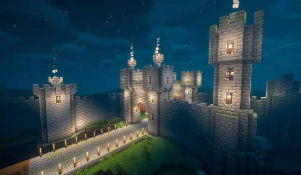 ミンクラフトゲーム 2023年11月03日 ミンクラフトゲーム3Dイラストの単純中世城門のサンプル エディター — ストック写真