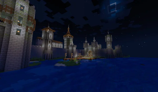ミンクラフトゲーム 2023年11月03日 ミンクラフトゲーム3Dイラストの単純中世城門のサンプル エディター — ストック写真