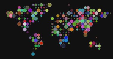 Renkli Noktalı Dünya Haritası Nefes Alma Canlandırması