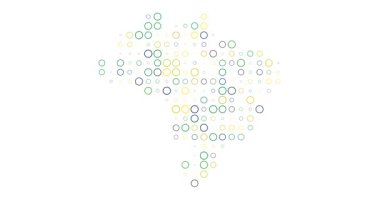 Renkli geometrik noktalı yapılar Brezilya haritası oluşturur, görsel bir nefes ritmi oluşturur..