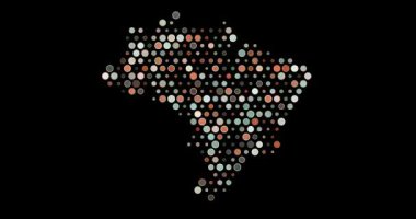Renkli geometrik noktalı yapılar Brezilya haritası oluşturur, görsel bir nefes ritmi oluşturur..