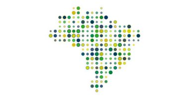 Renkli geometrik noktalı yapılar Brezilya haritası oluşturur, görsel bir nefes ritmi oluşturur..