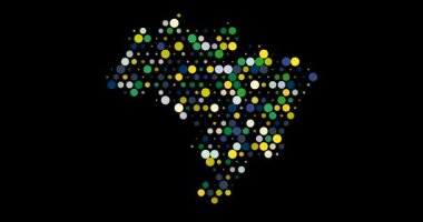 Brezilya 'nın soyut dijital haritası sürekli ritmik hareketlerle renkli üretici çemberlerle oluşturuldu.