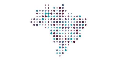 Brezilya 'nın soyut dijital haritası sürekli ritmik hareketlerle renkli üretici çemberlerle oluşturuldu.