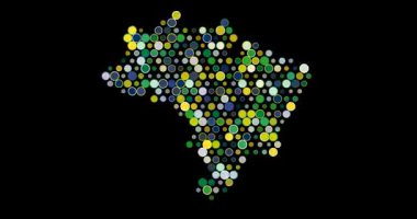 Şebeke üzerinde düzenlenmiş canlı animasyon çemberleri dijital sanat tarzını kullanarak Brezilya haritasını yavaş yavaş oluşturur.