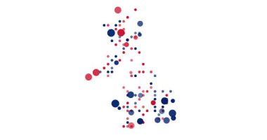 Birleşik Krallık Haritası Renkli Noktalarda Görünür