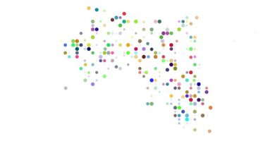 Soyut noktalar animasyon yaratarak Gine şekli oluşturur