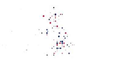 Flying circles abstractly forming map of United Kingdom