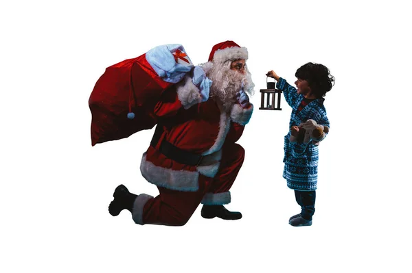 Noel Baba Küçük Bir Çocuğa Noel Hediyesi Veriyor — Stok fotoğraf