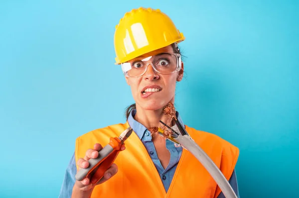 Woman Pensive Her Work Due Electric Problems — Stock Photo, Image