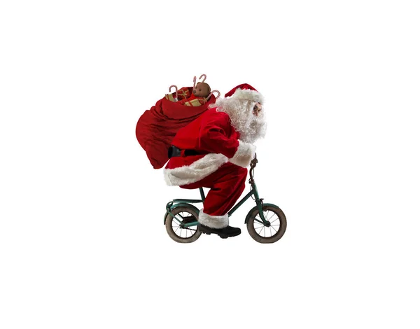 Santaclaus Monte Vélo Pour Livrer Des Cadeaux Noël Rapides — Photo
