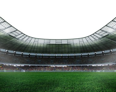 Yeşil çimenli modern futbol stadyumu manzarası