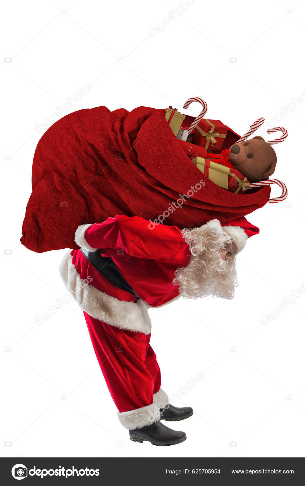 Άγιος Βασίλης Κουβαλάει Ένα Μεγάλο Σάκο Γεμάτο Χριστουγεννιάτικα Δώρα —  Φωτογραφία Αρχείου © alphaspirit #625705954