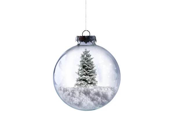 Kerstbal Met Kerstboom Vol Sneeuw — Stockfoto
