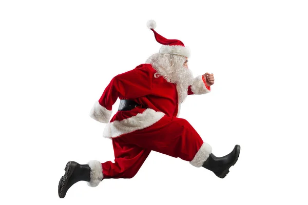 Santa Claus Τρέχει Γρήγορα Παραδώσει Για Την Παραμονή Των Χριστουγέννων — Φωτογραφία Αρχείου