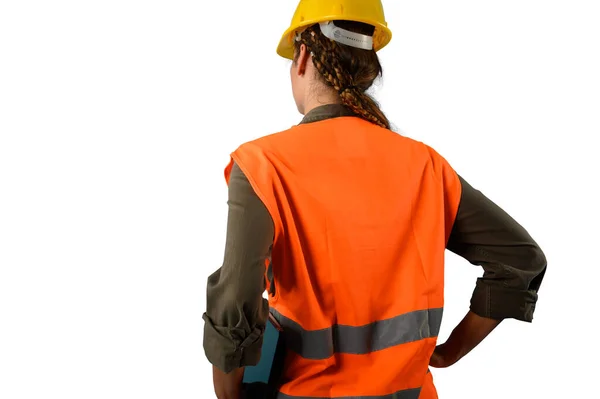 Woman Helmet Jacket Who Work Warehouse — Stock Photo, Image