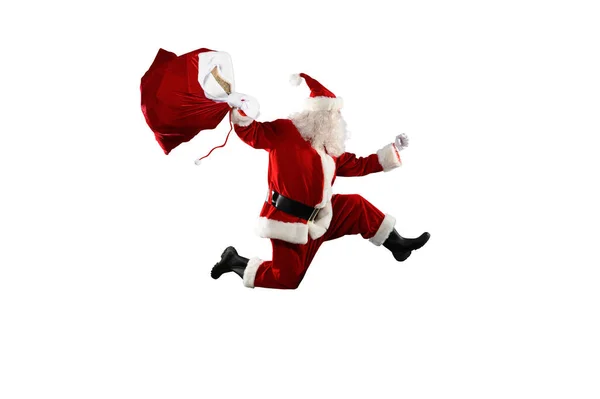 Kerstman Loopt Snel Alle Cadeaus Voor Kerstmis Leveren — Stockfoto