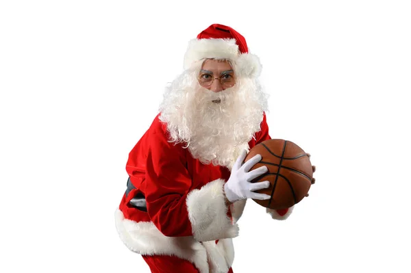 圣诞前夕 圣诞老人准备参加篮球运动 — 图库照片
