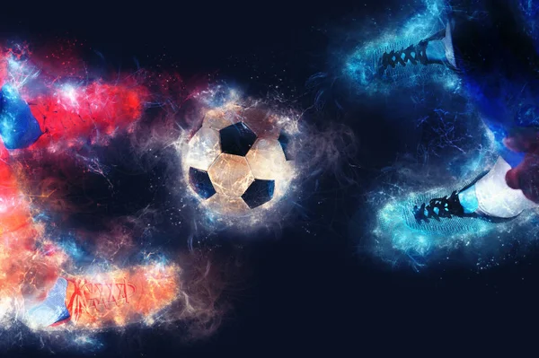 Dwóch Przeciwnych Graczy Przed Piłką Nożną — Zdjęcie stockowe