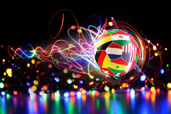 Katar 2022 Milli Bayraklarıyla Parlayan Futbol Topu — Stok fotoğraf