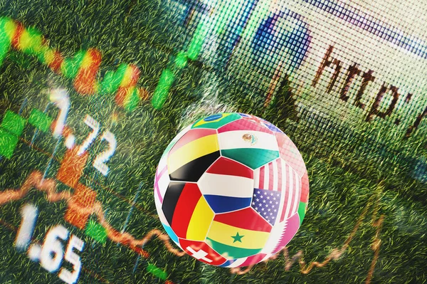 Soccer ball and bet concept with football analysis and statistics