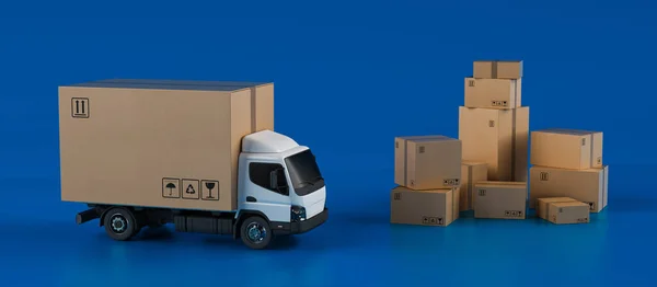 Delivery of a large box on a blue background with a cabin truck