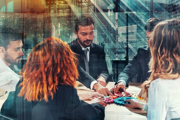 Business People Connect Pieces Puzzle Teamwork Partners — Stock Photo, Image