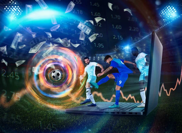 Soccer Player Play Laptop Concept Online Betting — Stock Photo, Image