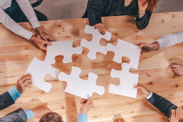 Business People Connect Puzzle Pieces Integration Startup — Stock Photo, Image