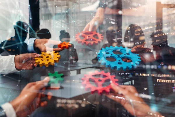 Businesspeople Connect Pieces Gears Partnership Integration Concept — Stock Photo, Image