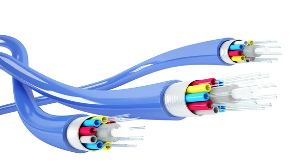 高速传输大量数据的互联网光纤电缆技术 3D渲染 — 图库照片