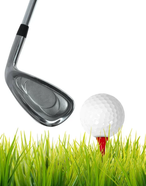 Golf Játék Klub Üti Labdát Réten — Stock Fotó