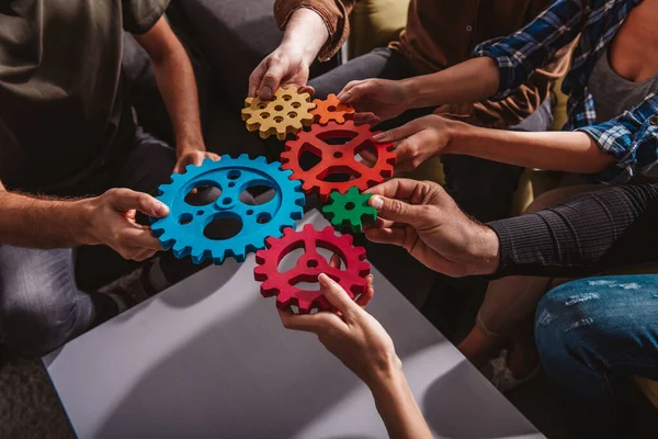 Teamwork Businesspeople Work Together Combine Pieces Gears — 스톡 사진