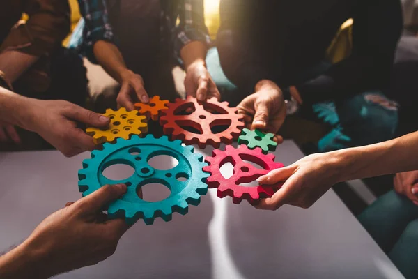 Business Team Connect Pieces Gears Teamwork Integration Concept — 스톡 사진