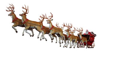 Noel Baba bir kızakla hediyeleri teslim etmeye hazır. 3d hazırlayıcı
