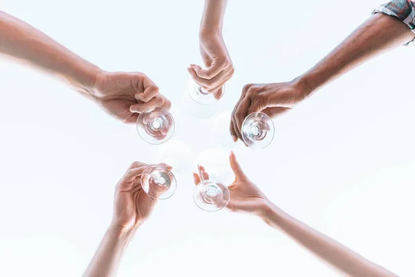 Gli Amici Hanno Picnic Brindisi Con Bicchieri Vino — Foto Stock