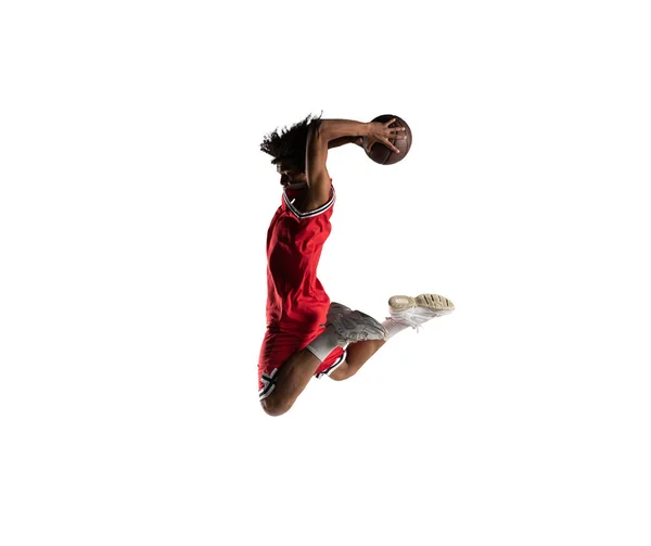 Jugador Baloncesto Saltando Para Hacer Una Canasta — Foto de Stock