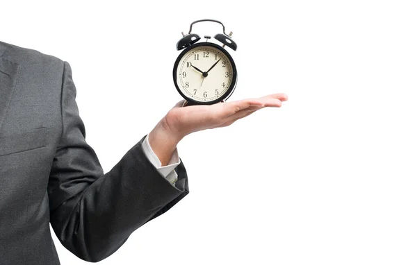 Businessman Hold Alarm Clock Set Deadline — Stock Photo, Image