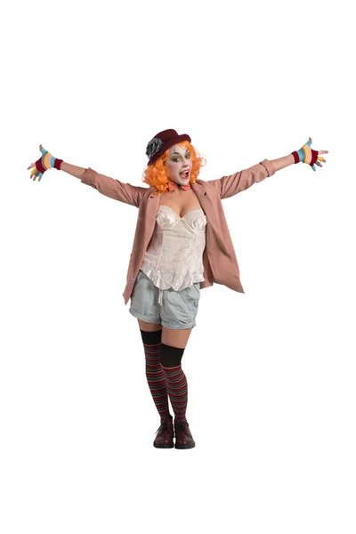 Als Clown Verkleidete Frau Bereit Für Den Auftritt — Stockfoto