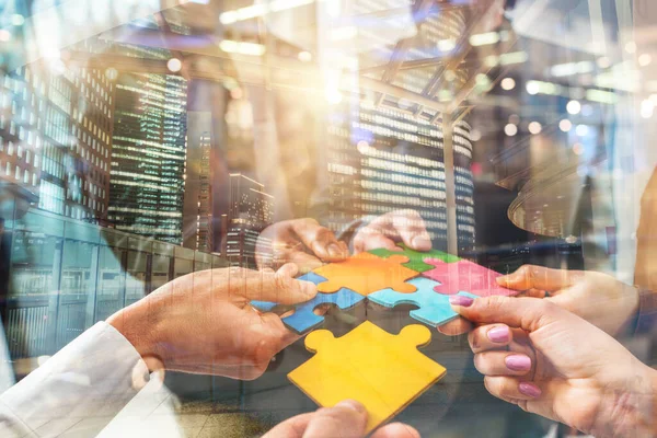 Business People Connect Puzzle Pieces Integration Startup — Stockfoto