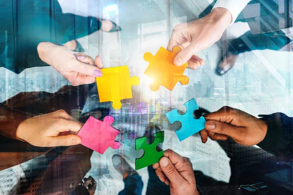 Business People Connect Puzzle Pieces Integration Startup — Stockfoto