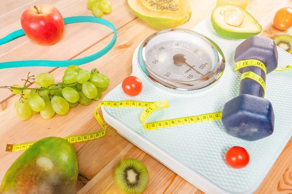 Fitness Dumbbell Genuine Food Fruit — Stockfoto